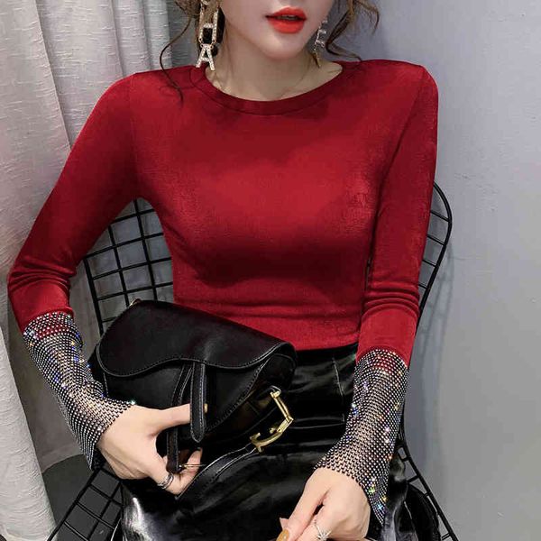 women's t-shirt korean clothes shiny tees t-shirt women spring autumn long sleeve patchwork diamonds ropa mujer bottoming shi, White
women's t-shirt korean clothes shiny tees t-shirt women spring autumn long sleeve patchwork diamonds ropa mujer bottoming shi, White
