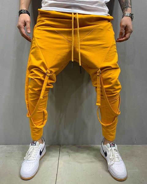 men's pants autumn and winter casual sports suspenders personalized hip hop fitness trousers color matching tight pants., Black
men's pants autumn and winter casual sports suspenders personalized hip hop fitness trousers color matching tight pants., Black