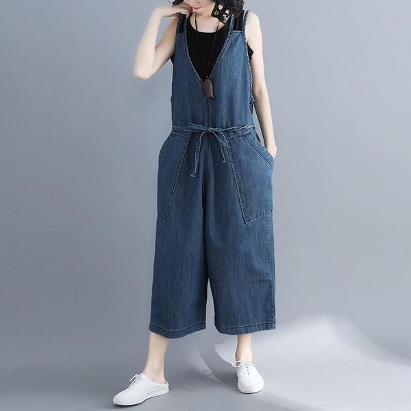 women's jeans loose women wide leg denim jumpsuits overalls korean fashion casual summer sleeveless v-neck drawstring ladies, Blue
women's jeans loose women wide leg denim jumpsuits overalls korean fashion casual summer sleeveless v-neck drawstring ladies, Blue