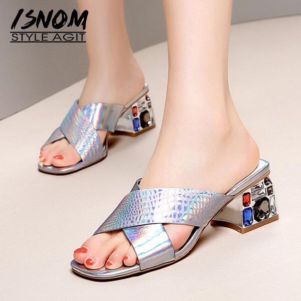 slippers isnom emboss cow leather woman open toe footwear fashion crystal heels high shoes female mules women summer 2021, Black
slippers isnom emboss cow leather woman open toe footwear fashion crystal heels high shoes female mules women summer 2021, Black