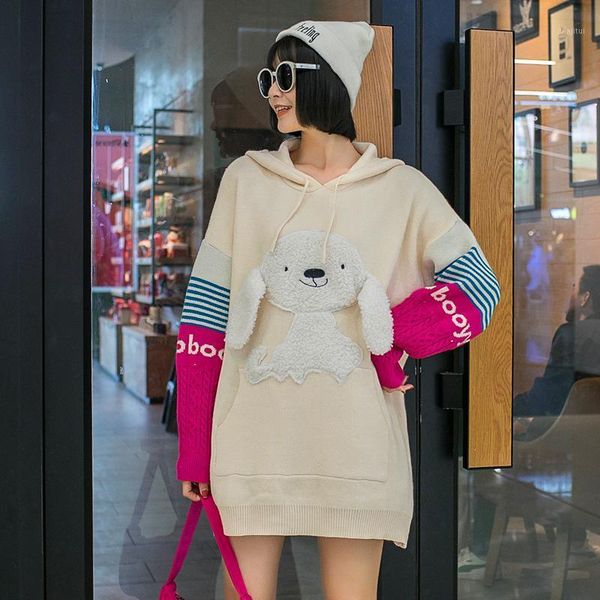 women's knitted sweater european station net red ins stitching hooded dress female loose cute sweaters, White;black
women's knitted sweater european station net red ins stitching hooded dress female loose cute sweaters, White;black