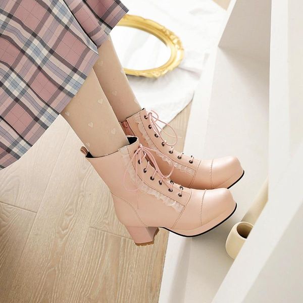 boots fashion cute lace up block chunky heels pink black ruffles womens lolita shoes winter biker ankle size33-43
boots fashion cute lace up block chunky heels pink black ruffles womens lolita shoes winter biker ankle size33-43