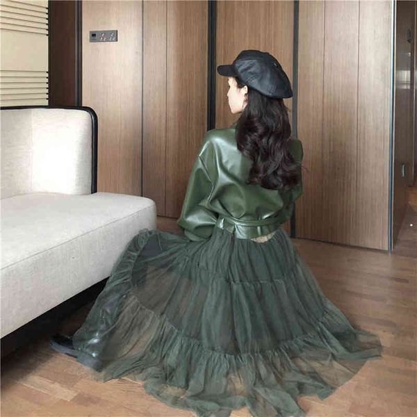 jacket runway spring jackets women fashion patchwork long mesh gauze stitching pu leather coat with belt female, Black;brown
jacket runway spring jackets women fashion patchwork long mesh gauze stitching pu leather coat with belt female, Black;brown