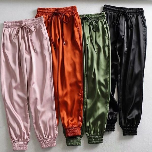 female summer satin cargo pants women europe loose casual sports fashion trend joggers streetwear long pant designer trousers, Black;white
female summer satin cargo pants women europe loose casual sports fashion trend joggers streetwear long pant designer trousers, Black;white