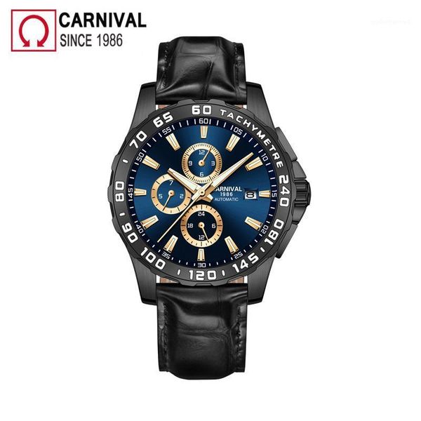 carnival tachymetre automatic watch men leather strap mechanical watches mens luminous sapphire crystal clock kol saati wristwatches, Slivery;brown
carnival tachymetre automatic watch men leather strap mechanical watches mens luminous sapphire crystal clock kol saati wristwatches, Slivery;brown