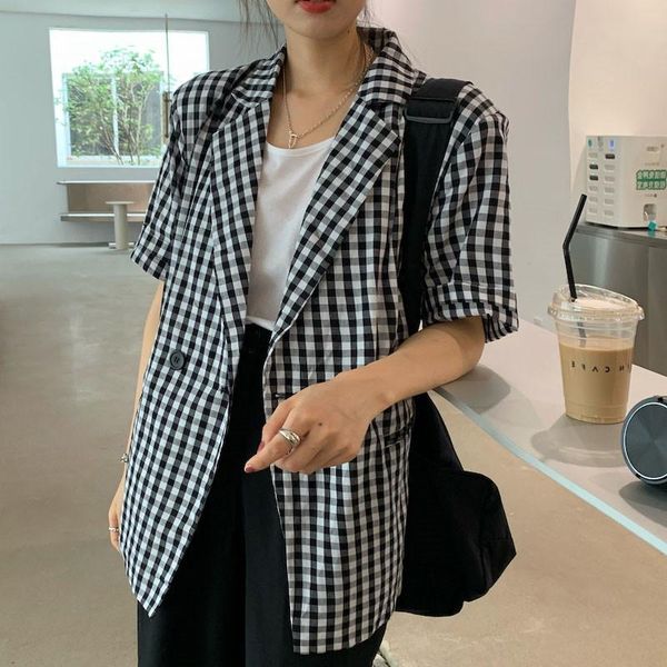women's suits & blazers korean style short sleeve plaid blazer women fashion office lady plus size coat female think double breasted, White;black
women's suits & blazers korean style short sleeve plaid blazer women fashion office lady plus size coat female think double breasted, White;black