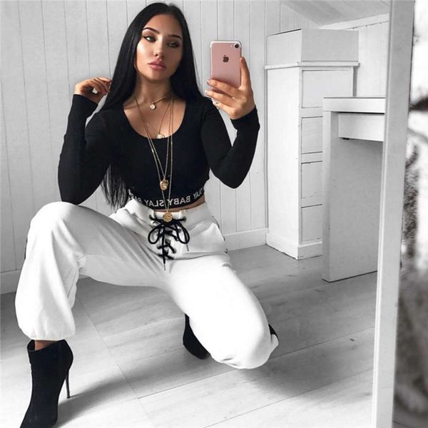 popular women's lace up sports casual pants in autumn and winter of 2019, Black;white
popular women's lace up sports casual pants in autumn and winter of 2019, Black;white