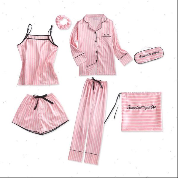 7 pieces pajamas lingerie womens sleepwears pajama set satin silk spring summer autumn soft, Black;red
7 pieces pajamas lingerie womens sleepwears pajama set satin silk spring summer autumn soft, Black;red