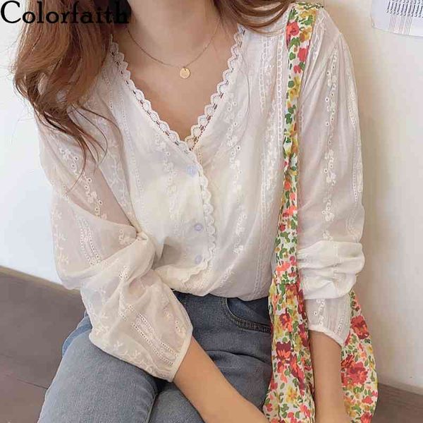 colorfaith new women spring summer blouses shirts v-neck lace up korean embroidery vintage oversize wild lady bl1034 210413, White
colorfaith new women spring summer blouses shirts v-neck lace up korean embroidery vintage oversize wild lady bl1034 210413, White