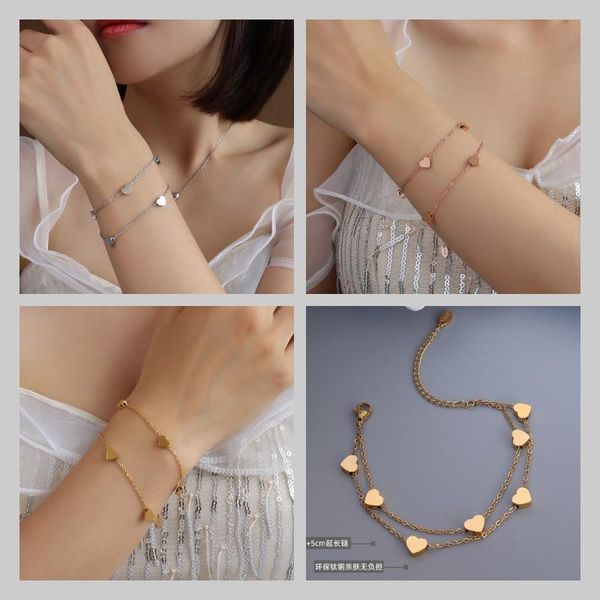 link, chain sell 316l stainless steel rose gold silver plated heart bracelet for women vintage trendy jewelry, Black
link, chain sell 316l stainless steel rose gold silver plated heart bracelet for women vintage trendy jewelry, Black