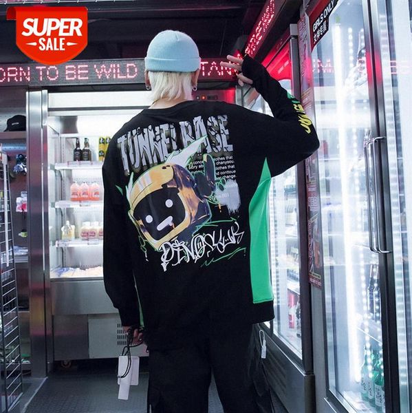 street fashion color-block print sweatshirt high oversize robot alphabet pullover sweater men #jk7e, Black
street fashion color-block print sweatshirt high oversize robot alphabet pullover sweater men #jk7e, Black
