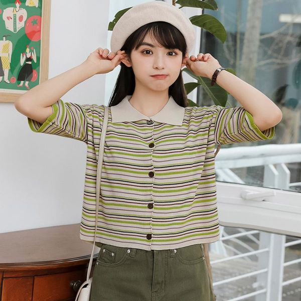 women's t-shirt chic khaki 2021 summer loose shirt contrast color striped short sleeve female ice silk sweater hong kong style, White
women's t-shirt chic khaki 2021 summer loose shirt contrast color striped short sleeve female ice silk sweater hong kong style, White