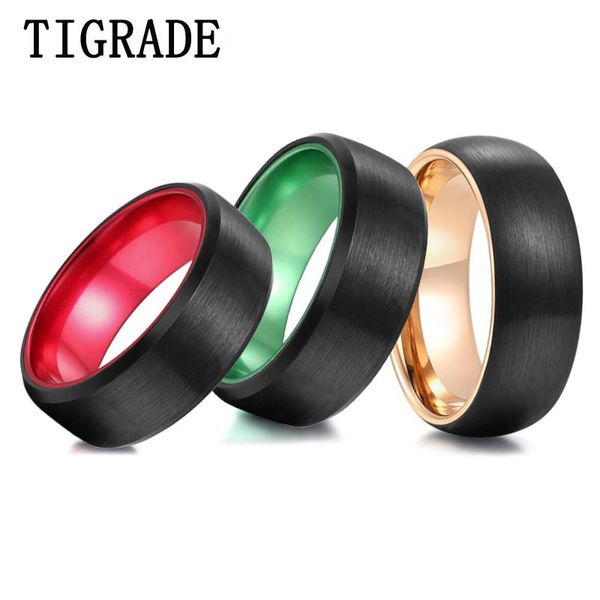 cluster rings tigrade men's ring 100% tungsten black brushed wedding band gold/red/green inside custom couple 8mm for man woman, Golden;silver 
cluster rings tigrade men's ring 100% tungsten black brushed wedding band gold/red/green inside custom couple 8mm for man woman, Golden;silver