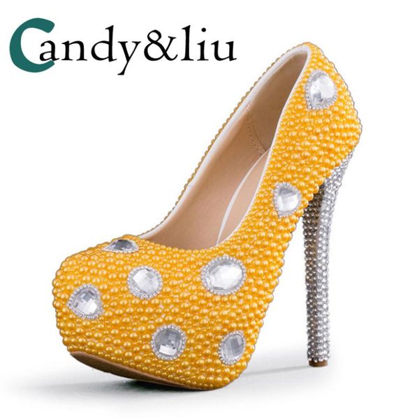 yellow pearl crystal wedding shoes silver rhinestone super high heel round toe platform women pumps party banquet evening dress, Black
yellow pearl crystal wedding shoes silver rhinestone super high heel round toe platform women pumps party banquet evening dress, Black