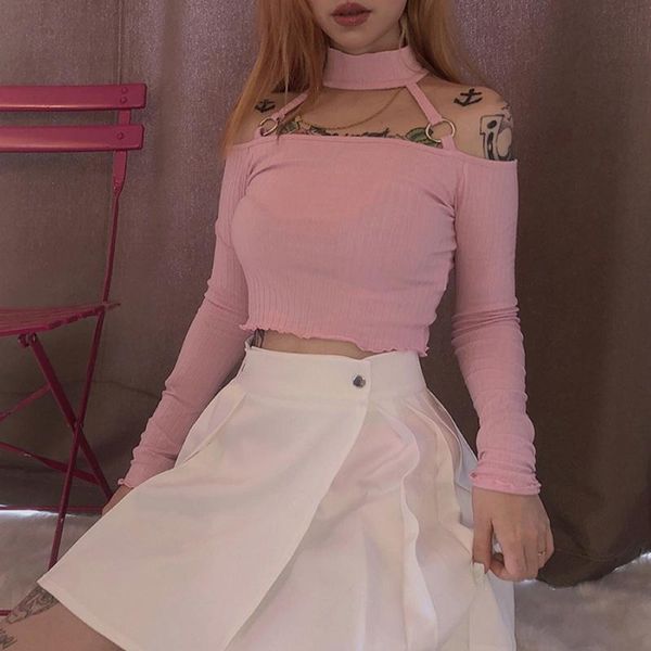 women's t-shirt 2021 spring autumn solid color chic off shoulder halter cropped cotton long-sleeve female clothing, White
women's t-shirt 2021 spring autumn solid color chic off shoulder halter cropped cotton long-sleeve female clothing, White