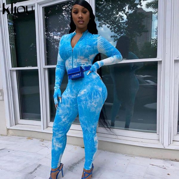 2021kliou tie dry ribbed jumpsuit women one piece gloves sleeve rompers high waist stretchy skinny female sportswear hot, Black;white 
2021kliou tie dry ribbed jumpsuit women one piece gloves sleeve rompers high waist stretchy skinny female sportswear hot, Black;white
