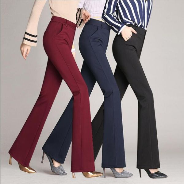 

women's pants & capris summer autumn solid color elegant female lady women palazzo flared wide legs high waist ol ladies career long tr, Black;white