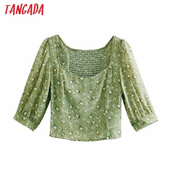 women retro green floral print crop short sleeve summer chic female slim shirt 3d50 210416, White
women retro green floral print crop short sleeve summer chic female slim shirt 3d50 210416, White