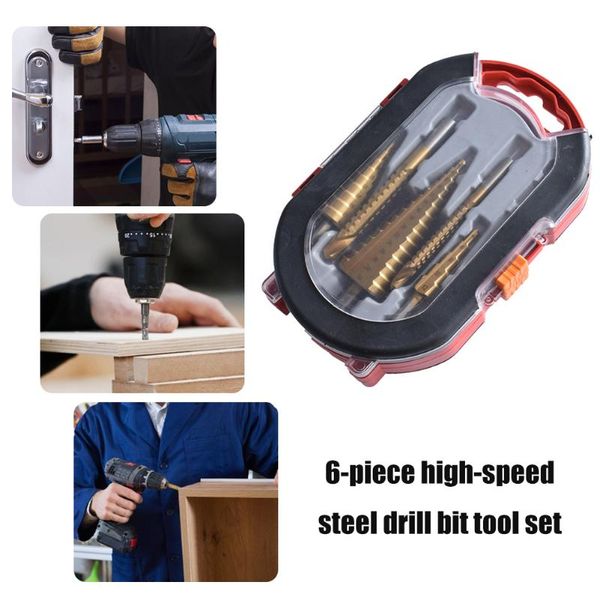 professional hand tool sets 6pcs hss titanium saw drill bits + triangle shank straight groove step bit set drilling power tools hole cutter