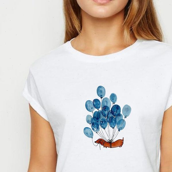 streetwear womens balloon dog trendy women spring summer t shirt harajuku prevalent clothing round collar, White 
streetwear womens balloon dog trendy women spring summer t shirt harajuku prevalent clothing round collar, White