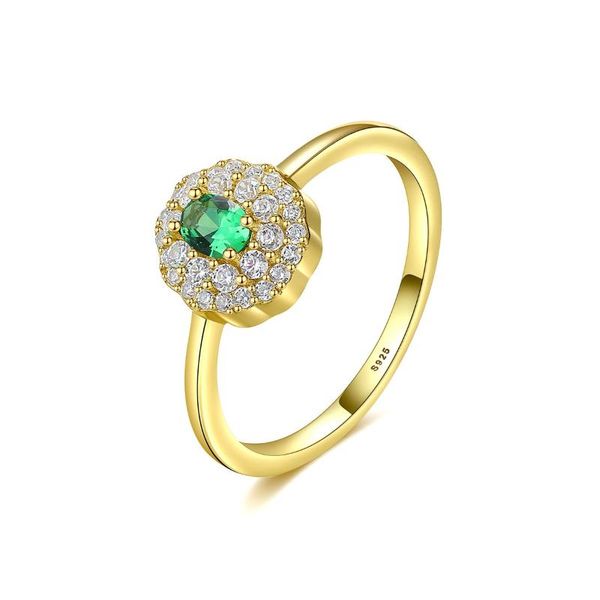 cluster rings hemiston luxury antique 100% 925 sterling silver cz green crystal golden for women jewelry, Golden;silver