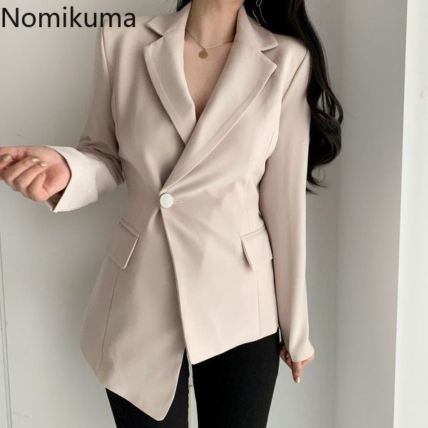 nomikuma korean elegant irregular blazer coat single button long sleeve notched collar suit jacket autumn women blazers 6c991 210427, White;black
nomikuma korean elegant irregular blazer coat single button long sleeve notched collar suit jacket autumn women blazers 6c991 210427, White;black