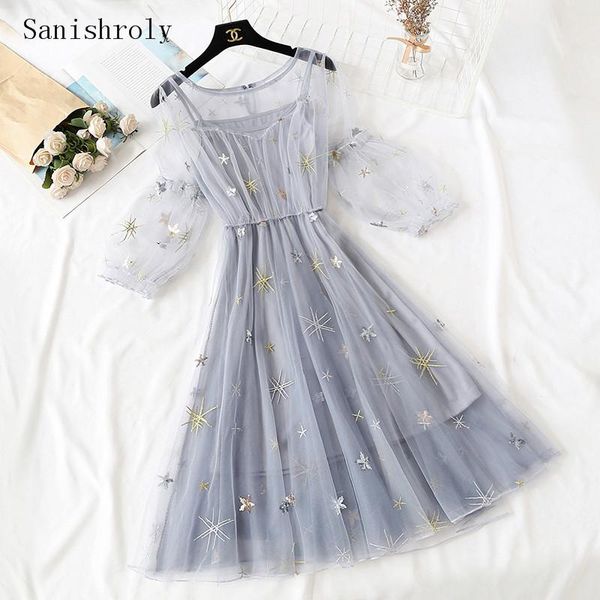 sanishroly two pieces set women embroidery sequined lace dress spring puff sleeve mesh female long princess vestidos c0144 casual dresses, Black;gray
sanishroly two pieces set women embroidery sequined lace dress spring puff sleeve mesh female long princess vestidos c0144 casual dresses, Black;gray