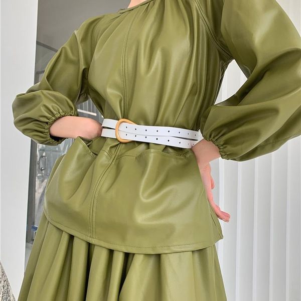 women's leather & faux spring long jacket women lantern sleeve belt coat korean fashion clothing for womens 2021, Black
women's leather & faux spring long jacket women lantern sleeve belt coat korean fashion clothing for womens 2021, Black