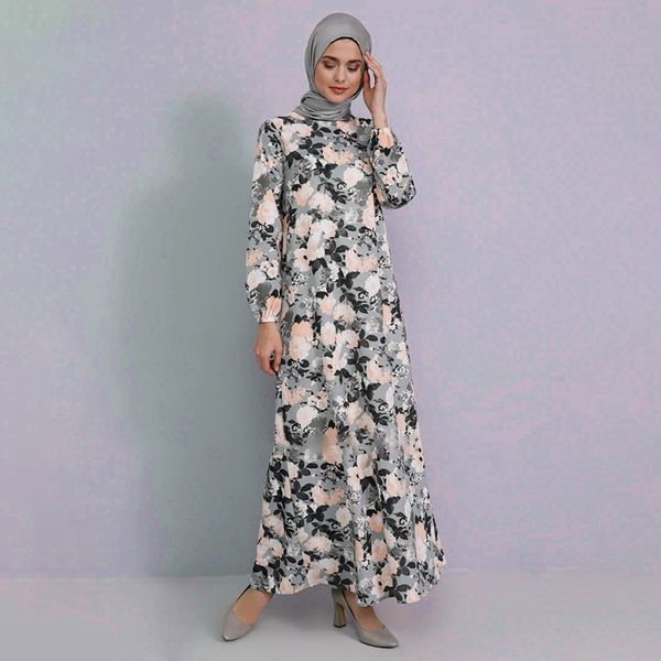 women floral print ankle length shirt dress long sleeve retro es female party 's muslim 210428, Black;gray
women floral print ankle length shirt dress long sleeve retro es female party 's muslim 210428, Black;gray