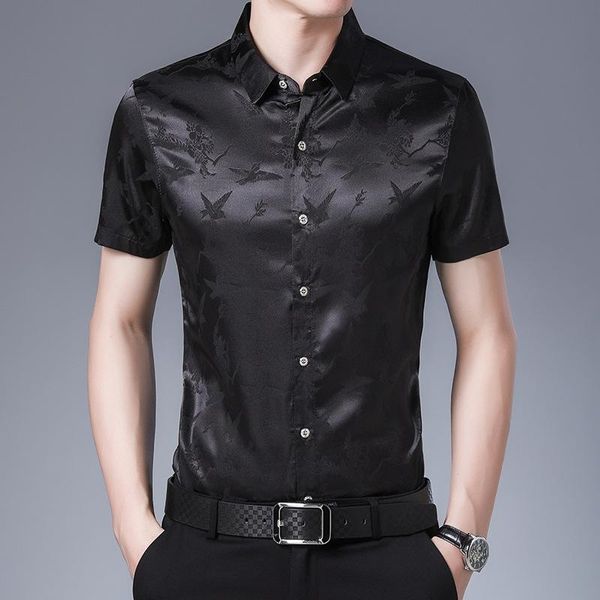 men's casual shirts mens white silk sation black dresses large sizes elegant for summer european clothing short sleeves, White;black
men's casual shirts mens white silk sation black dresses large sizes elegant for summer european clothing short sleeves, White;black