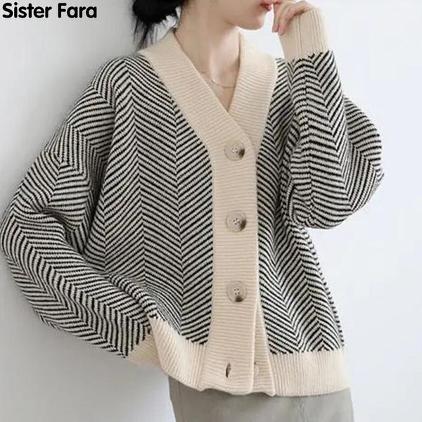 women's knits & tees sister fara spring 2021 striped knit cardigan sweater women thicken loose all-match coat winter straight casual fe, White
women's knits & tees sister fara spring 2021 striped knit cardigan sweater women thicken loose all-match coat winter straight casual fe, White
