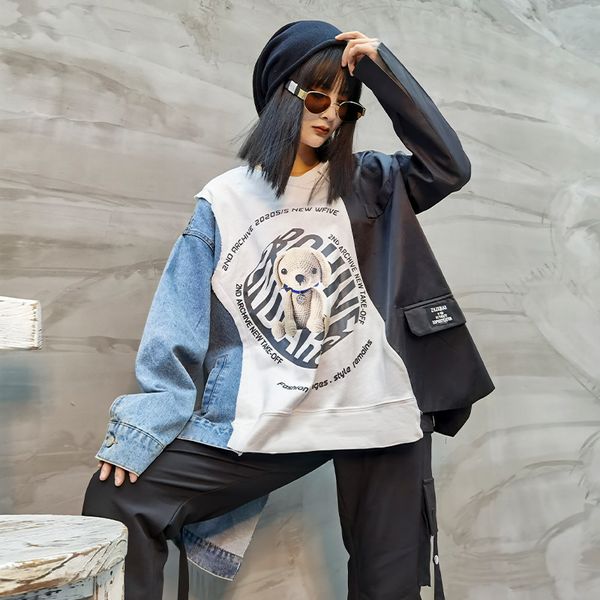 women's hoodies & sweatshirts high street women's clothing teen hoodies harajuku hip hop hoodlum woman jean mended loose hoodie le, Black
women's hoodies & sweatshirts high street women's clothing teen hoodies harajuku hip hop hoodlum woman jean mended loose hoodie le, Black