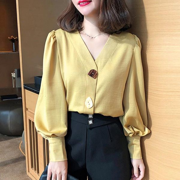 elegant blouse women v-neck solid color shirt lantern sleeves blouses sweet big button long-sleeved blusa feminina women's & shirts, White
elegant blouse women v-neck solid color shirt lantern sleeves blouses sweet big button long-sleeved blusa feminina women's & shirts, White