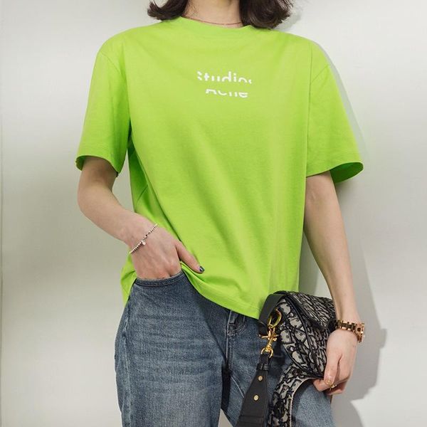 green purple black three-color letter t-shirt 2021 spring solid color round neck loose casual women's, White
green purple black three-color letter t-shirt 2021 spring solid color round neck loose casual women's, White