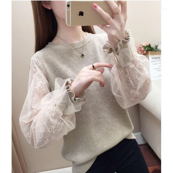 western style sweater women loose outer wear 2021 autumn women's lace sleeve low-neck bottoming shirt knitted casual1, White;black
western style sweater women loose outer wear 2021 autumn women's lace sleeve low-neck bottoming shirt knitted casual1, White;black