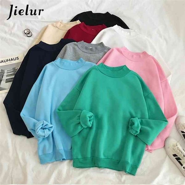 jielur 9 colors pink green o-neck hoodies women winter autumn pullover sweatshirt female pure color loose tracksuit m-xxl 210729, Black 
jielur 9 colors pink green o-neck hoodies women winter autumn pullover sweatshirt female pure color loose tracksuit m-xxl 210729, Black