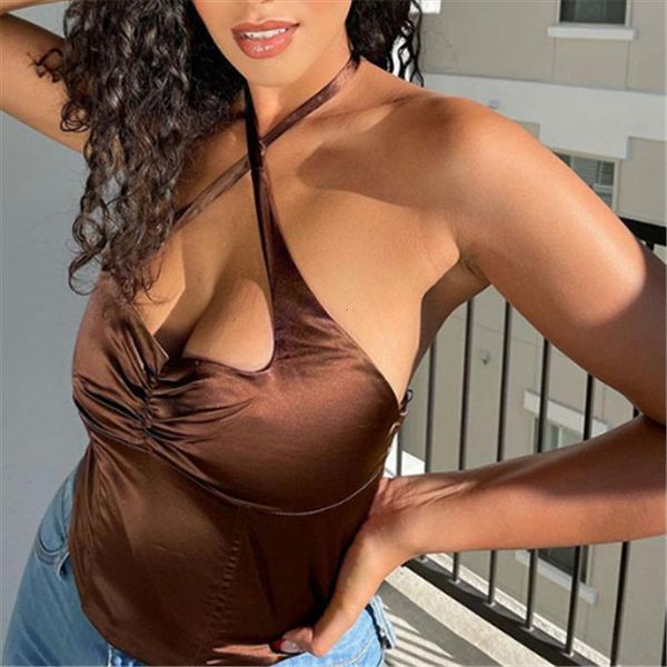 summer camisoles slim womens camis beauty backless halter cross brown satin bottoming fashion crop top, White
summer camisoles slim womens camis beauty backless halter cross brown satin bottoming fashion crop top, White