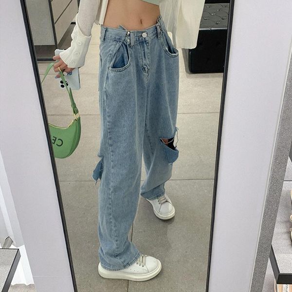 women's jeans ailegogo summer high waist women straight wide leg retro washed denim long pants streetwear female hole loose ladies, Blue
women's jeans ailegogo summer high waist women straight wide leg retro washed denim long pants streetwear female hole loose ladies, Blue