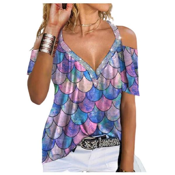 women's t-shirt 2021 summer clothing women halter v-neck floral print cold-shoulder short sleeve ladies plus size casual tees, White
women's t-shirt 2021 summer clothing women halter v-neck floral print cold-shoulder short sleeve ladies plus size casual tees, White