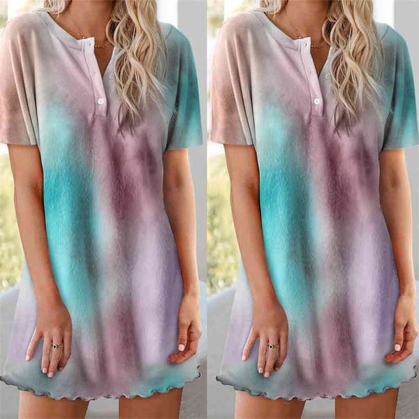 spring summer dress women casual tie dye print button up o neck short sleeve mini ladies fashion loose t shirt es 210522, Black;gray
spring summer dress women casual tie dye print button up o neck short sleeve mini ladies fashion loose t shirt es 210522, Black;gray