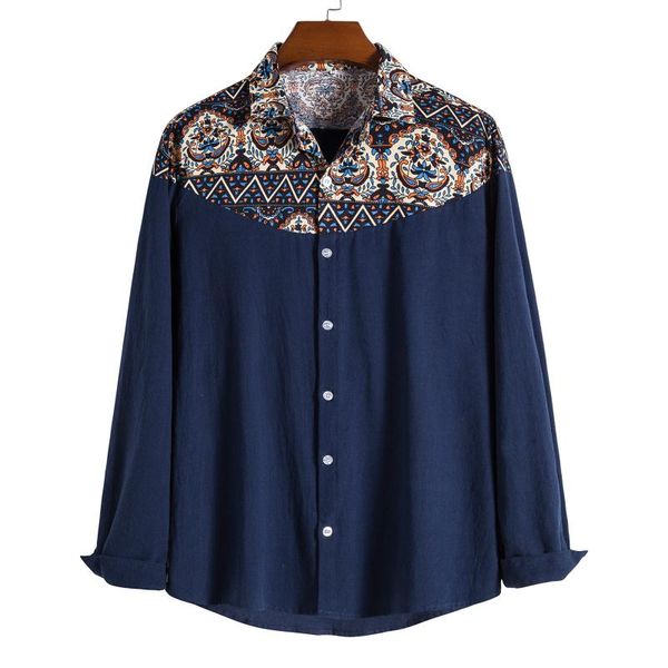 men's casual shirts feitong cashew nut print vintage shirt long sleeve button turn-down collar chemise homme, White;black
men's casual shirts feitong cashew nut print vintage shirt long sleeve button turn-down collar chemise homme, White;black