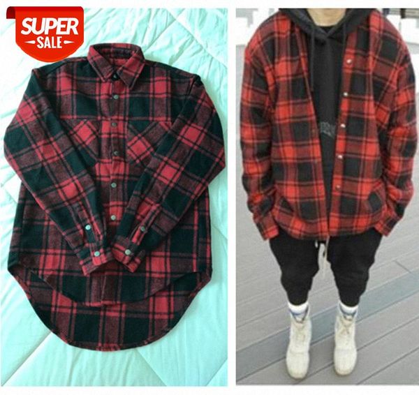 woolen long-sleeved thick men's and women's shirts oversize arc hem plaid short front long back #h69z, White;black 
woolen long-sleeved thick men's and women's shirts oversize arc hem plaid short front long back #h69z, White;black