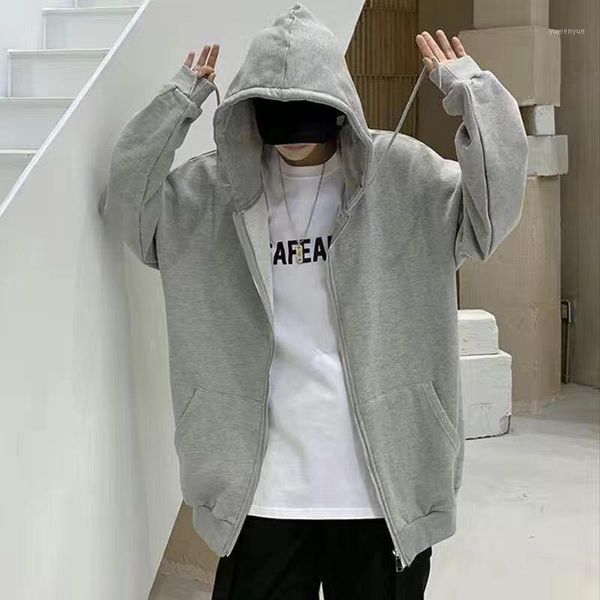 men's hoodies & sweatshirts 2021 spring and autumn hooded cardigan korean loose casual coat, Black