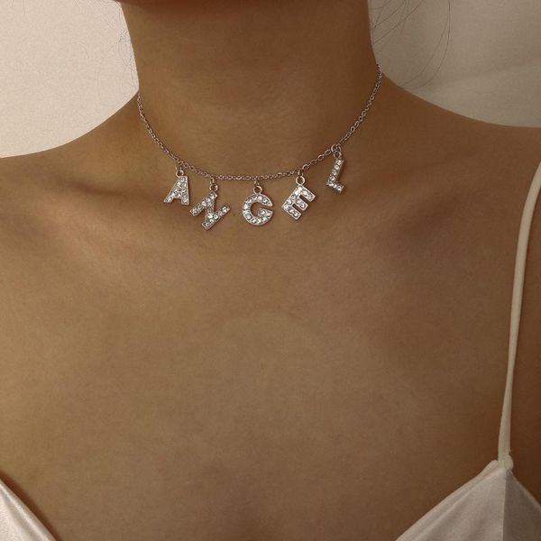 link chain choker necklace rhinestones angel letter metal collar for women girls fashion jewlery chains, Silver
link chain choker necklace rhinestones angel letter metal collar for women girls fashion jewlery chains, Silver