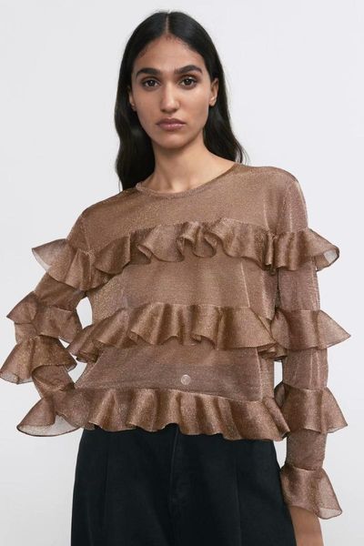 women's blouses & shirts 2021 spring summer european laminated decorative metal line zaraing women blouse shirt sheining vadiming femal, White
women's blouses & shirts 2021 spring summer european laminated decorative metal line zaraing women blouse shirt sheining vadiming femal, White
