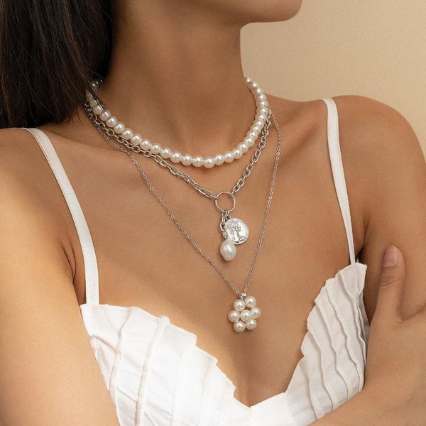 pendant necklaces fashion multilayer imitation pearls clavicle chain necklace set for women punk vintage simple metal jewelry, Silver
pendant necklaces fashion multilayer imitation pearls clavicle chain necklace set for women punk vintage simple metal jewelry, Silver