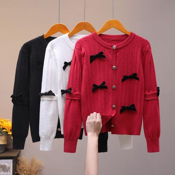 women's knits & tees designer knitted sweater for women causel o neck bow twist cardigan, White
women's knits & tees designer knitted sweater for women causel o neck bow twist cardigan, White