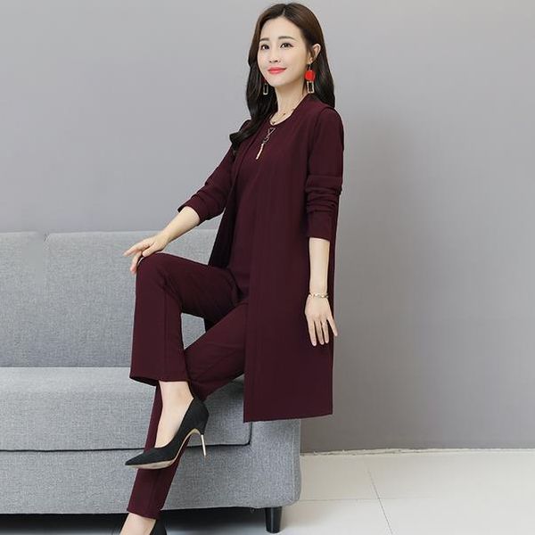 two piece dress spring 3 set women long coat t-shirt and pants sets casual elegant three suits women's costumes ae848, White
two piece dress spring 3 set women long coat t-shirt and pants sets casual elegant three suits women's costumes ae848, White