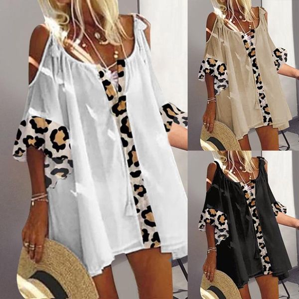 casual dresses leopard print loose shirt dress off shoulder beach fashion plus size blouse for women 2021, Black;gray
casual dresses leopard print loose shirt dress off shoulder beach fashion plus size blouse for women 2021, Black;gray