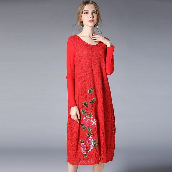 casual dresses spring lace dress 2021 vestido women flower plus size basic long sleeve solid embroidery red black loose big, Black;gray
casual dresses spring lace dress 2021 vestido women flower plus size basic long sleeve solid embroidery red black loose big, Black;gray